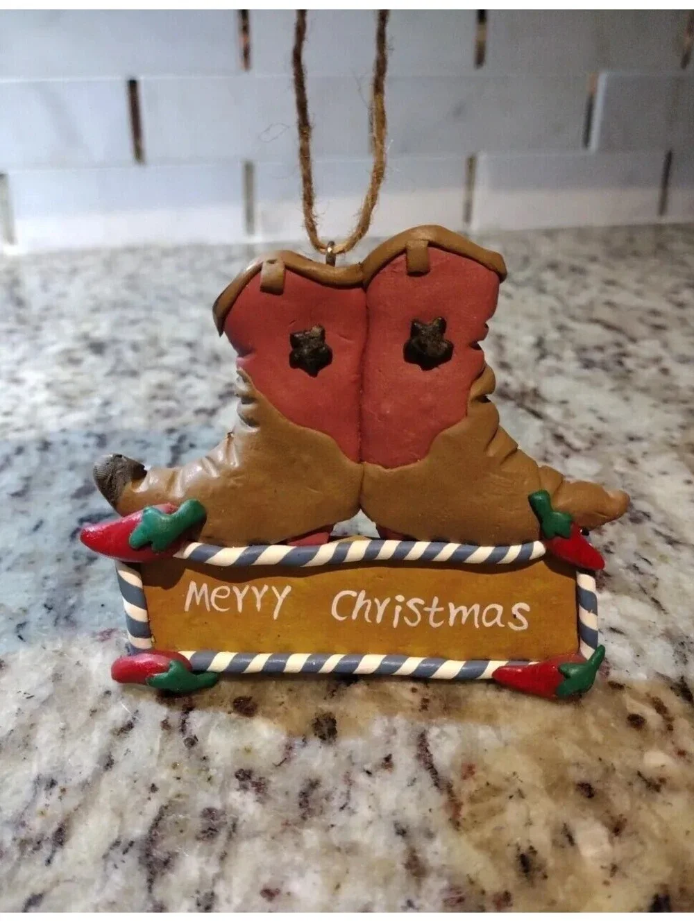 Western Cowboy Boots Christmas Ornament Red Hot Chili Peppers 3.5
